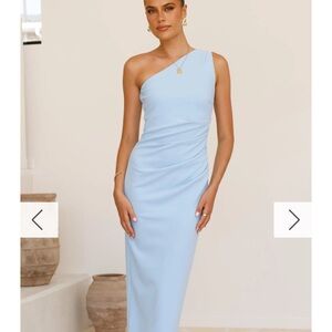 Asymmetrical Blue One Shoulder Cocktail Dress